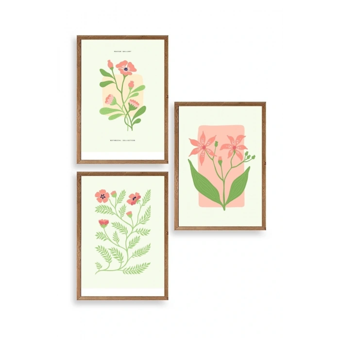 Botanik Üçlü Ahşap Çerçeveli Tablo 23 x 30