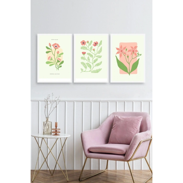 Botanik Üçlü Ahşap Çerçeveli Tablo 23 x 30