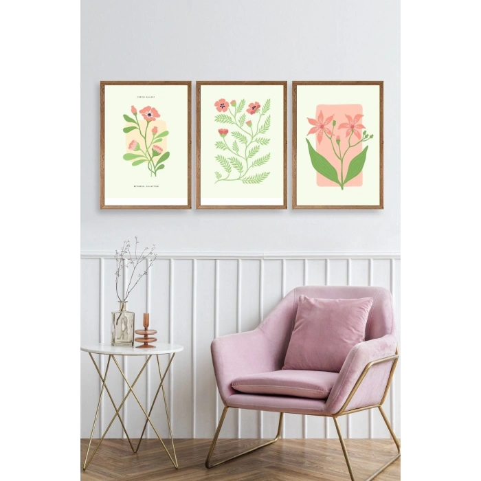 Botanik Üçlü Ahşap Çerçeveli Tablo 23 x 30