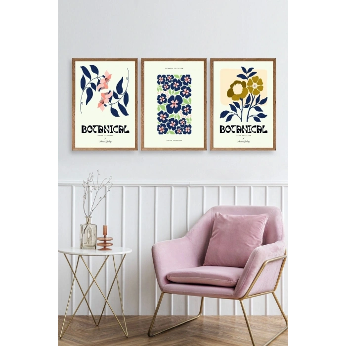 Botanik Üçlü Ahşap Çerçeveli Tablo 23 x 30