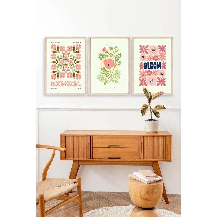 Botanik Üçlü Ahşap Çerçeveli Tablo 23 x 30