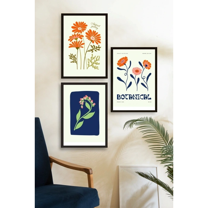 Botanik Üçlü Ahşap Çerçeveli Tablo 23 x 30