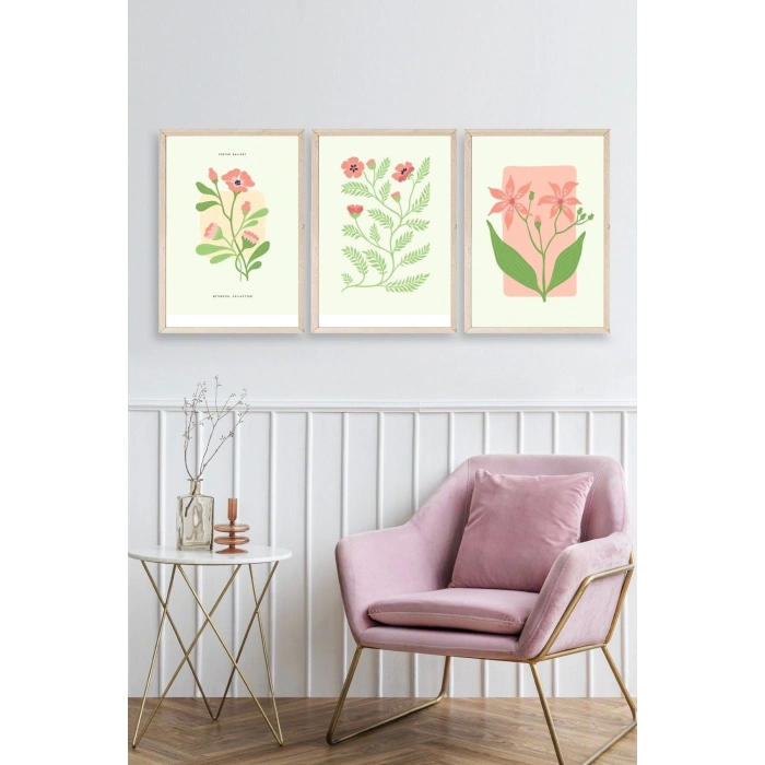 Botanik Üçlü Ahşap Çerçeveli Tablo 23 x 30