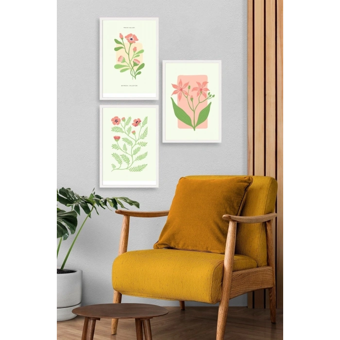 Botanik Üçlü Ahşap Çerçeveli Tablo 23 x 30