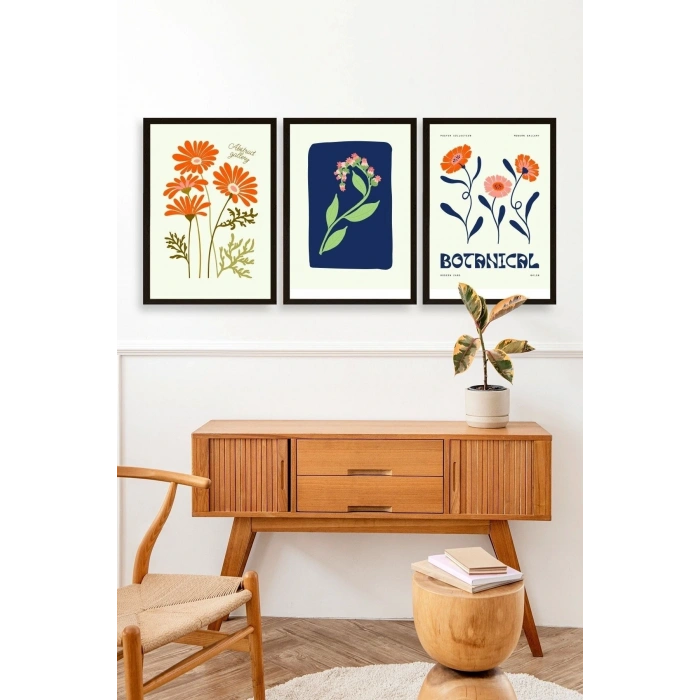 Botanik Üçlü Ahşap Çerçeveli Tablo 23 x 30