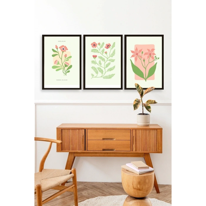 Botanik Üçlü Ahşap Çerçeveli Tablo 23 x 30