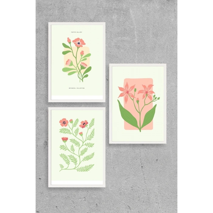 Botanik Üçlü Ahşap Çerçeveli Tablo 30 x 40