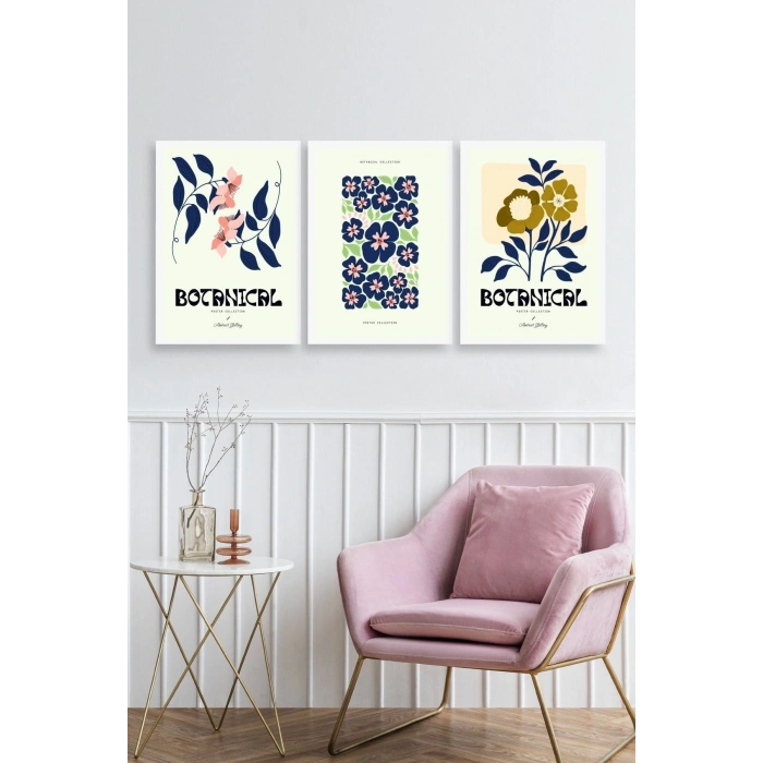 Botanik Üçlü Ahşap Çerçeveli Tablo 30 x 40