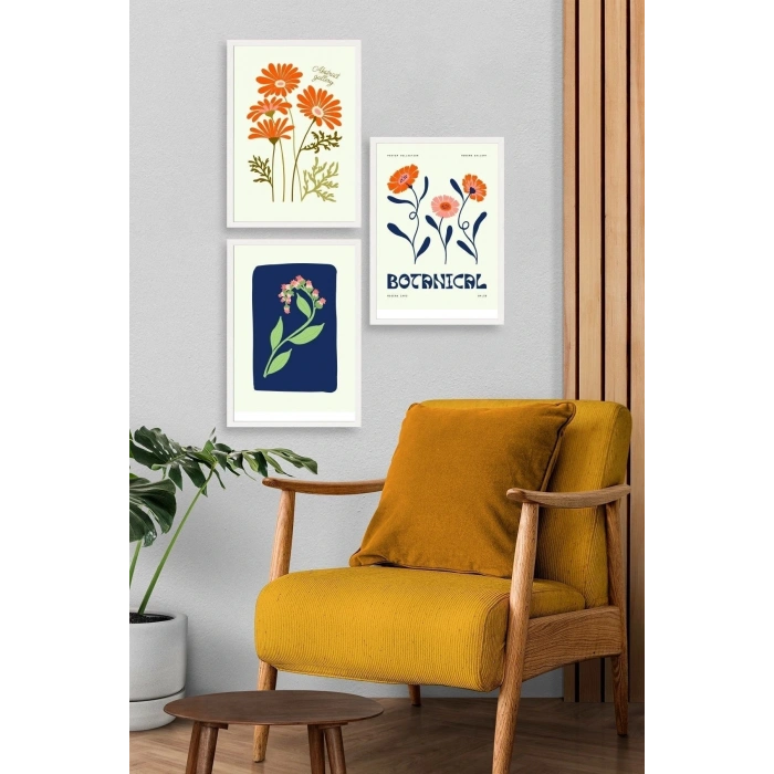 Botanik Üçlü Ahşap Çerçeveli Tablo 30 x 40