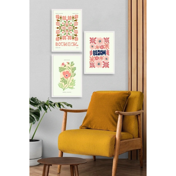Botanik Üçlü Ahşap Çerçeveli Tablo 30 x 40