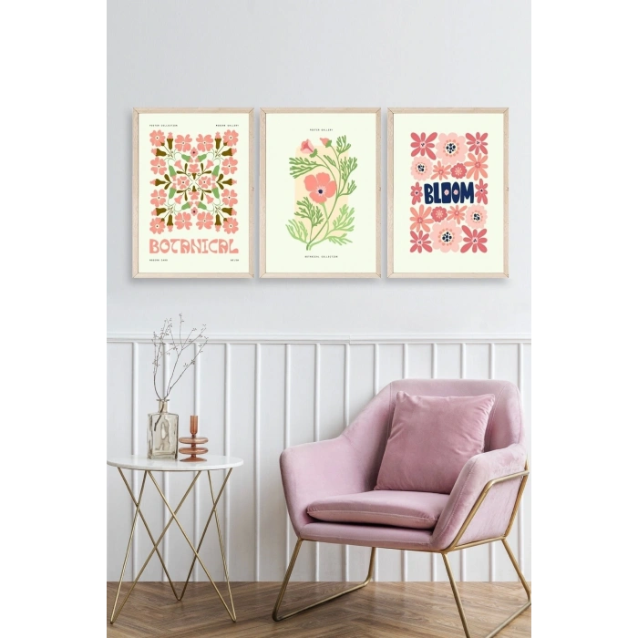 Botanik Üçlü Ahşap Çerçeveli Tablo 30 x 40
