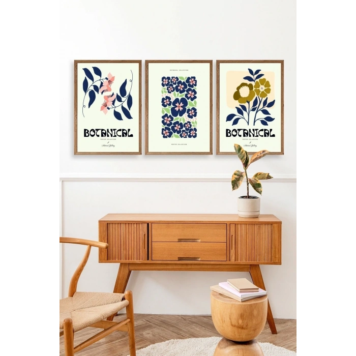 Botanik Üçlü Ahşap Çerçeveli Tablo 30 x 40