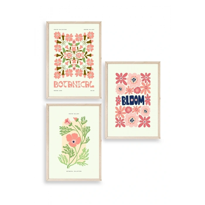 Botanik Üçlü Ahşap Çerçeveli Tablo 40 x 60