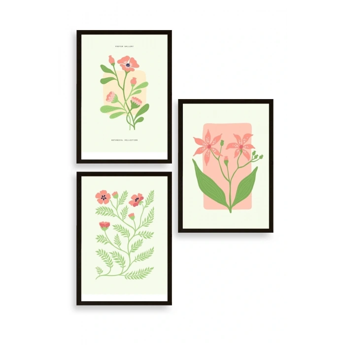 Botanik Üçlü Ahşap Çerçeveli Tablo 40 x 60