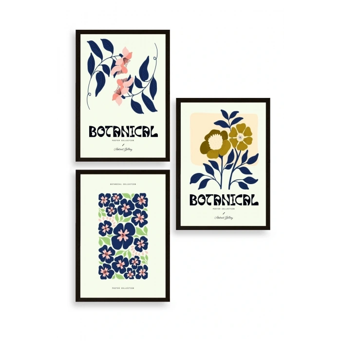 Botanik Üçlü Ahşap Çerçeveli Tablo 40 x 60