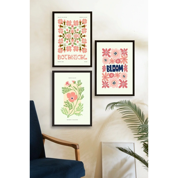 Botanik Üçlü Ahşap Çerçeveli Tablo 40 x 60