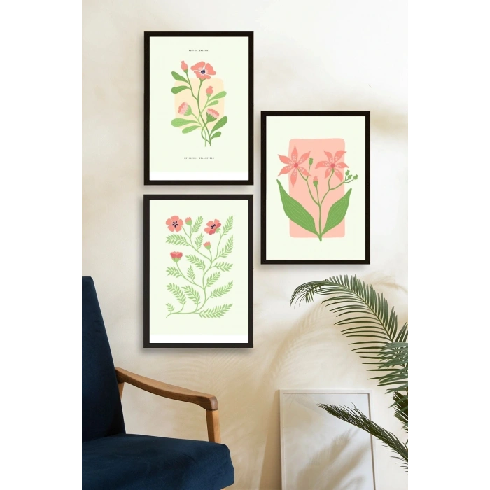 Botanik Üçlü Ahşap Çerçeveli Tablo 40 x 60