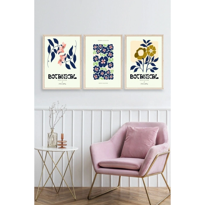 Botanik Üçlü Ahşap Çerçeveli Tablo 40 x 60