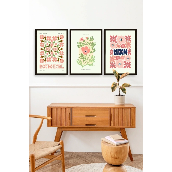 Botanik Üçlü Ahşap Çerçeveli Tablo 40 x 60