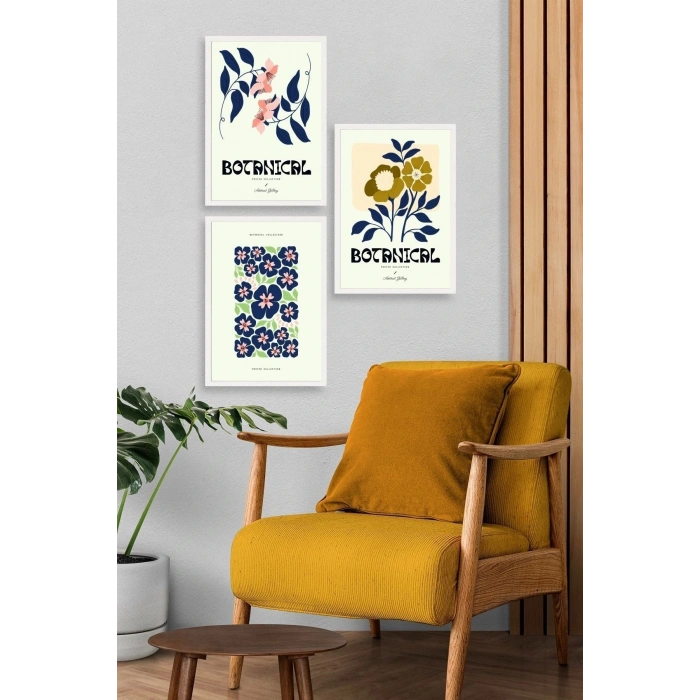 Botanik Üçlü Ahşap Çerçeveli Tablo 40 x 60