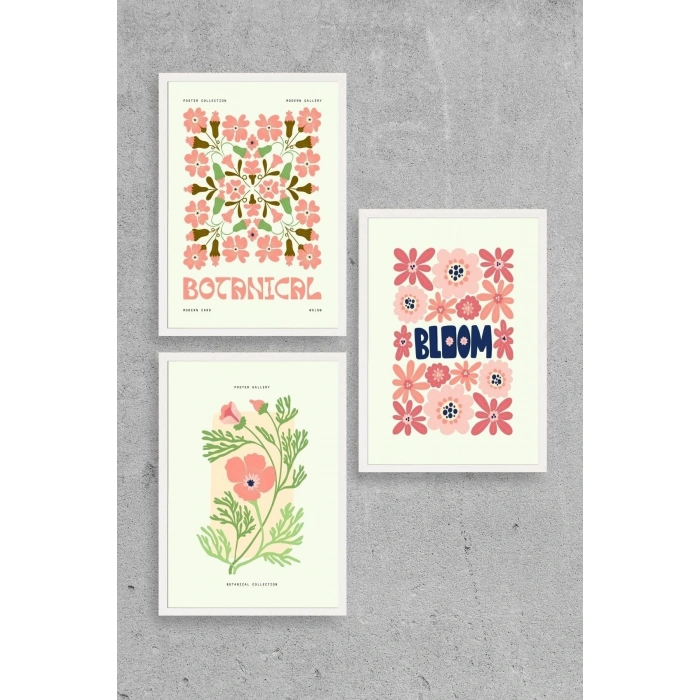 Botanik Üçlü Ahşap Çerçeveli Tablo 50 x 70