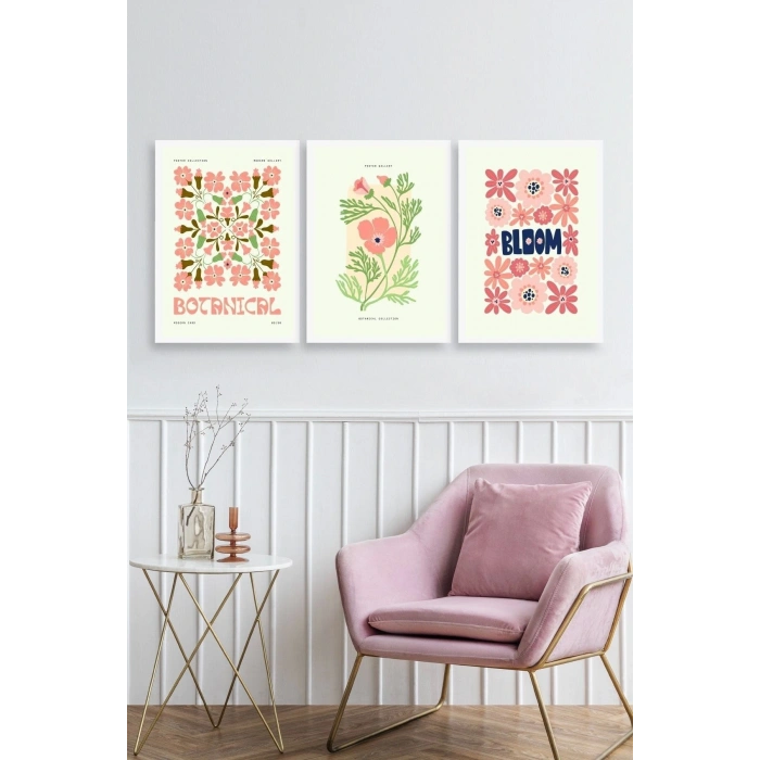 Botanik Üçlü Ahşap Çerçeveli Tablo 50 x 70