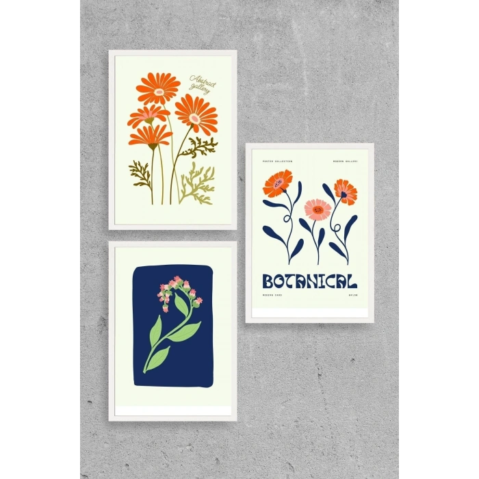 Botanik Üçlü Ahşap Çerçeveli Tablo 50 x 70