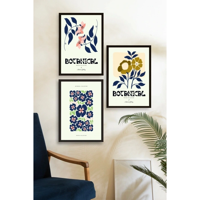 Botanik Üçlü Ahşap Çerçeveli Tablo 50 x 70