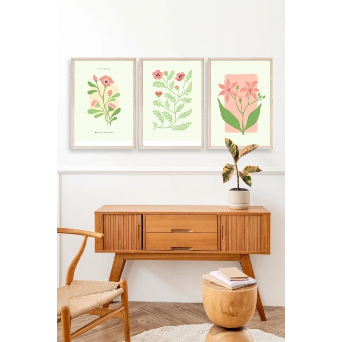 Botanik Üçlü Ahşap Çerçeveli Tablo 50 x 70
