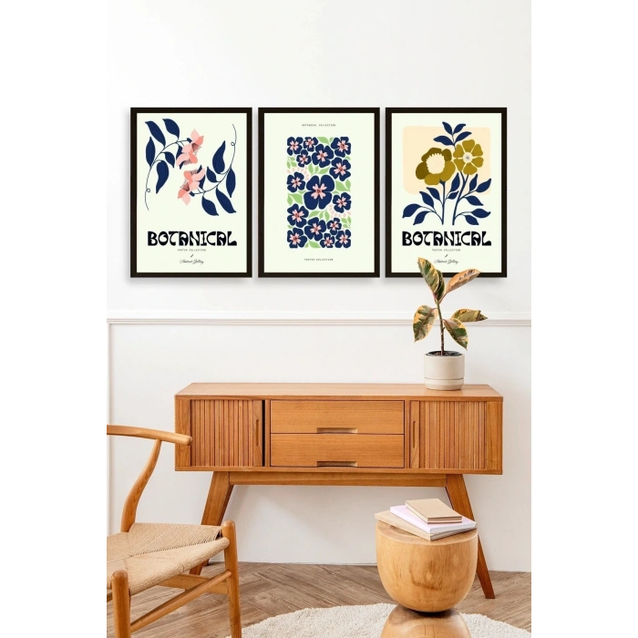 Botanik Üçlü Ahşap Çerçeveli Tablo 50 x 70