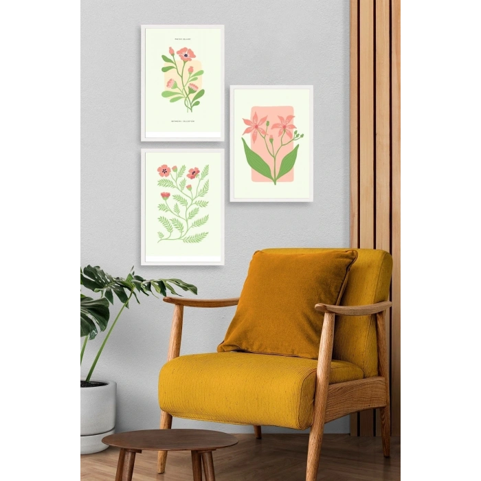 Botanik Üçlü Ahşap Çerçeveli Tablo 50 x 70