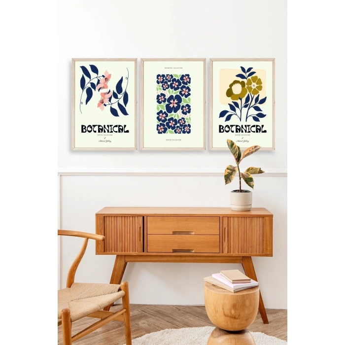 Botanik Üçlü Ahşap Çerçeveli Tablo 50 x 70
