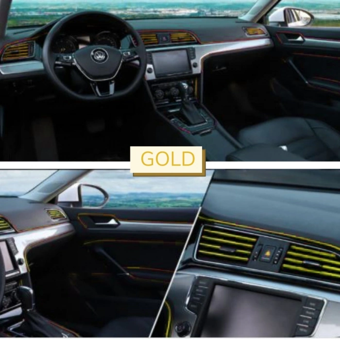 BUFFER® Gold Araba Oto Trim Dekorasyon Şeridi Kauçuk Elastik Kolay Kurulum 5 metre Şerit Bant