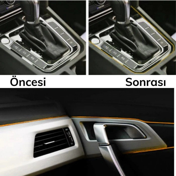 BUFFER® Gold Araba Oto Trim Dekorasyon Şeridi Kauçuk Elastik Kolay Kurulum 5 metre Şerit Bant