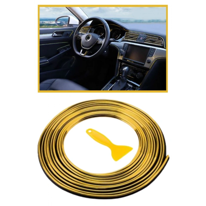 BUFFER® Gold Araba Oto Trim Dekorasyon Şeridi Kauçuk Elastik Kolay Kurulum 5 metre Şerit Bant