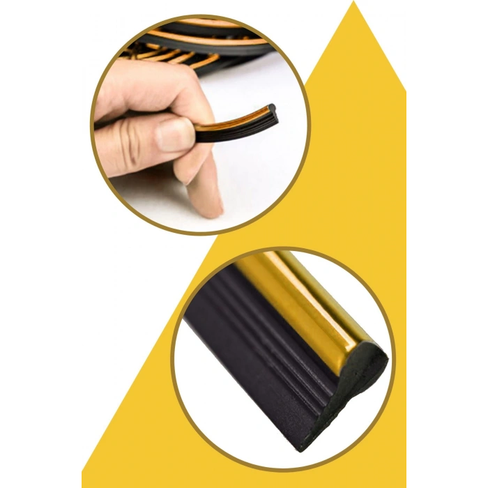 BUFFER® Gold Araba Oto Trim Dekorasyon Şeridi Kauçuk Elastik Kolay Kurulum 5 metre Şerit Bant