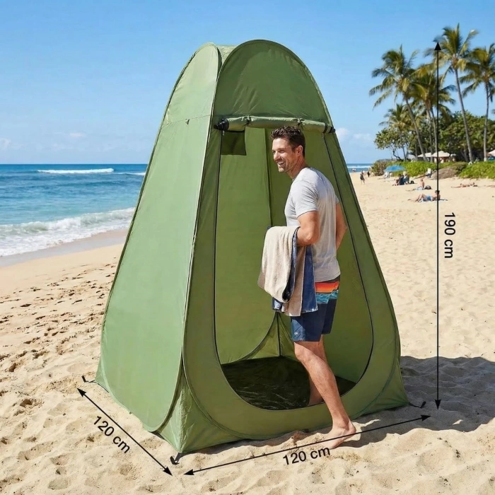 BUFFER® Tek Kişilik Yarı Otomatik Portatif Giyinme Kabini Çadırı – Plaj, Kamp, Duş ve Soyunma Kabini Outdoor Çadır 120x120x190 cm