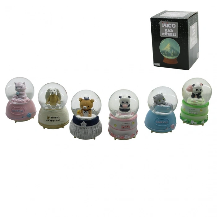 BÜYÜK BOY - 10CM PİLLİ - IŞIKLI MÜZİKLİ KAR KÜRESİ CAM HAYVAN FİGÜRLÜ - DESEN MİX RENKLİ HERHANGİ BİR TANESİ GÖNDERİLİR (5365)