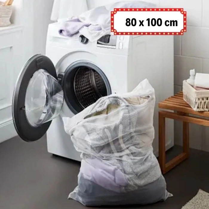 Büyük Boy File Çamaşır Torbası 80x100 cm | Hassas Yıkama Filesi | Yorgan, Perde, Nevresim Yıkama Torbası (5365)