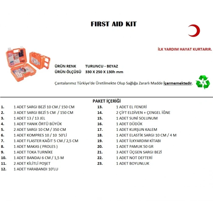 Büyük Boy İlk Yardım Seti First Aid Kit (5365)