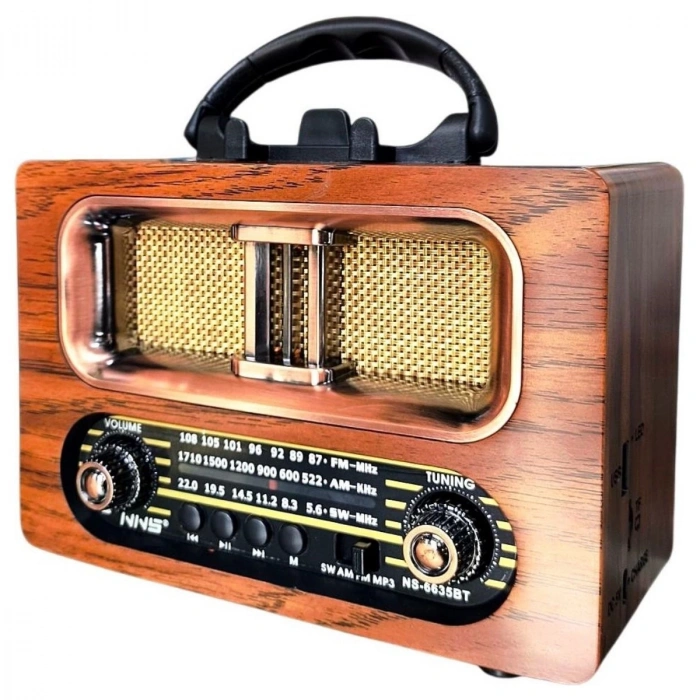 Büyük Boy Retro, Nostaljik, Ahşap Tasarım Bluetooth Hoparlörlü, Şarjlı, Taşınabilir FM/AM Destekli Radyo NS-6635 (5365)
