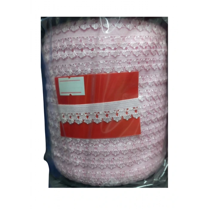 Çamaşır Lastiği Dantelli 1 cm 75 Metre 1 Top Açık Pembe