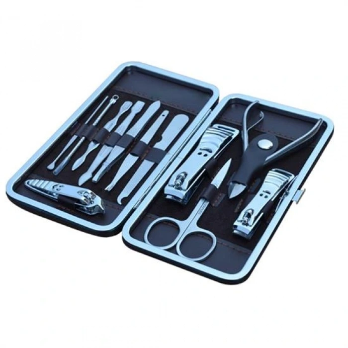Çantalı Manikür Pensi Profesyonel ve Manikür Pedikür Seti 13 Parça Tırnak Eti İtici Ve Cımbız (5365)