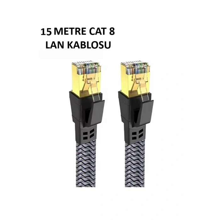 Cat 8 LAN Kablosu –Ethernet Kablosu Örgü Kaplama, Yüksek Hızlı  (15 METRE)