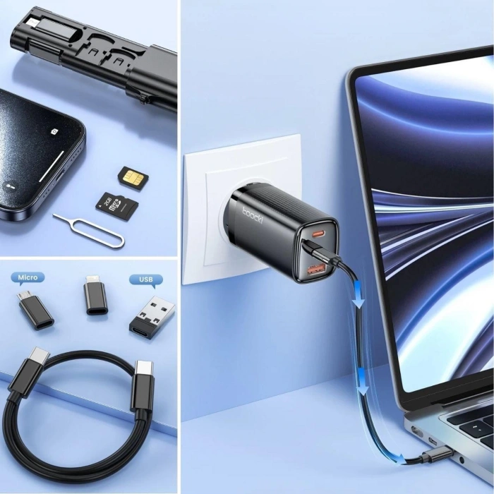 Cep Tipi 60W Bas Aç Type-C,İphone Şarj,Micro USB Hızlı Şarj Data Kablo Seti (5365)