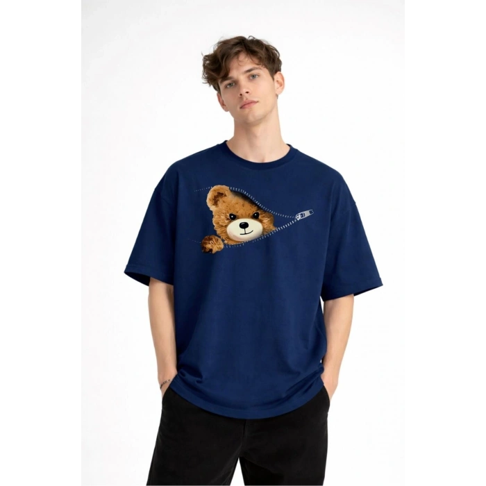 CH - Bear Baskılı Oversize Tişört LACIVERT