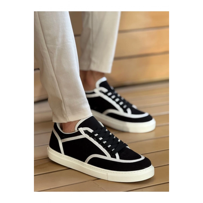 CH2505 - Keten Erkek Ayakkabı SİYAH - BEYAZ