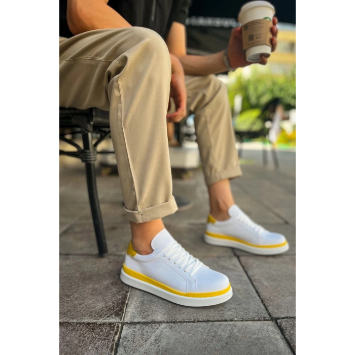 CH979 - Santoni GBT Spor Erkek Ayakkabı BEYAZ/SARI
