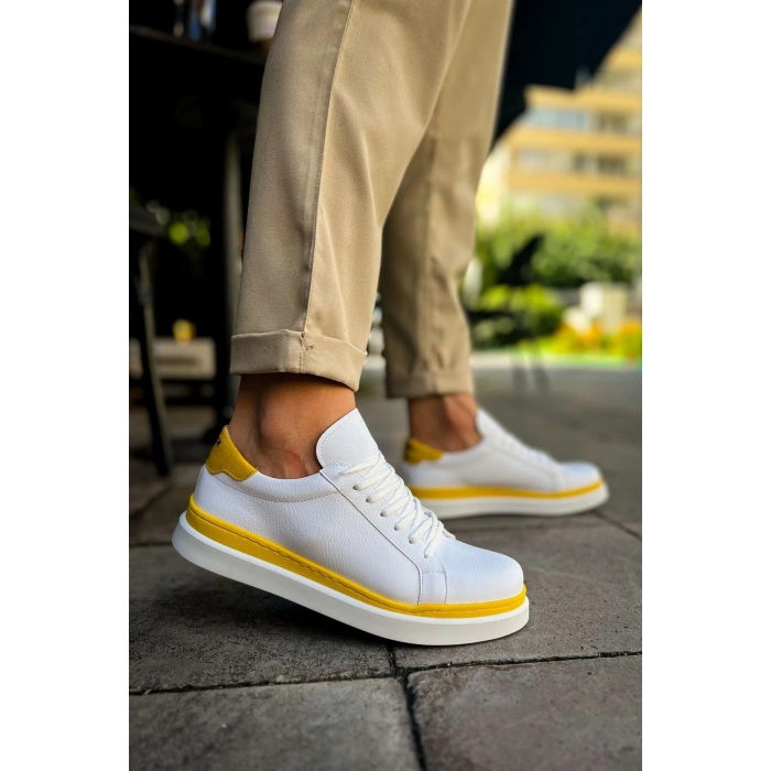 CH979 - Santoni GBT Spor Erkek Ayakkabı BEYAZ/SARI