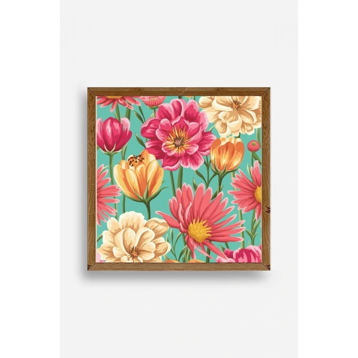 Çiçek Ahşap Çerçeveli Tablo 23 x 23